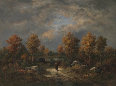 秋：1867年、ウッドランドポンド。 作： Narcisse Virgile Diaz de la Peña
