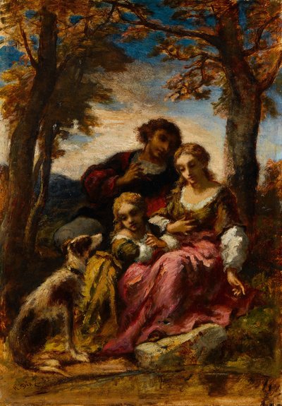 風景の中の人物と犬、1852年。 作： Narcisse Virgile Diaz de la Peña
