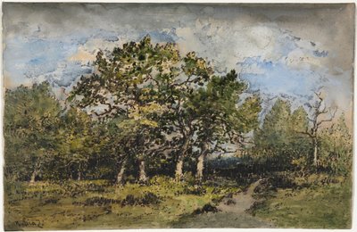 風景、1860年頃（水彩、グワッシュ、ペン、茶インク、グラファイト） 作： Narcisse Virgile Diaz de la Peña