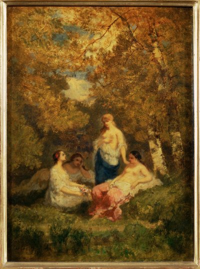 Quatre filles au repos dans la foret - 前庭で休む4人の少女たち... 作： Narcisse Virgile Diaz de laPeña