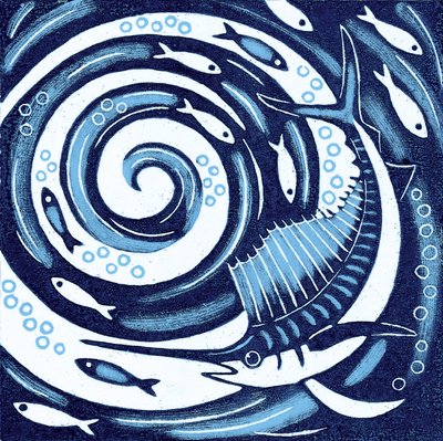 バショウカジキ、2010年（カラー木版画） 作： Nat Morley