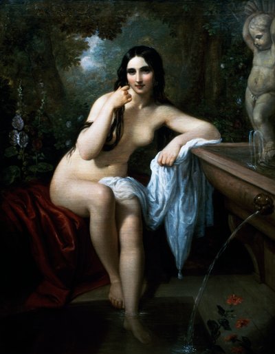浴場のニンフ、ナターレ・スキアヴォーニ（1777-1858）による絵画、キャンバスに油彩、cm 153,5x120、イタリア 作： Natale Schiavoni