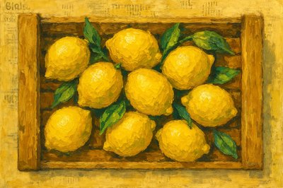 木箱に入った新鮮なレモン 作： 