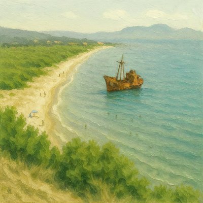 のどかな難破船のビーチ 作： Natalie Bruns