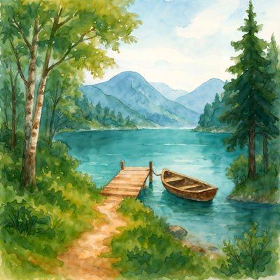 静かな山間の湖 作： Natalie Bruns