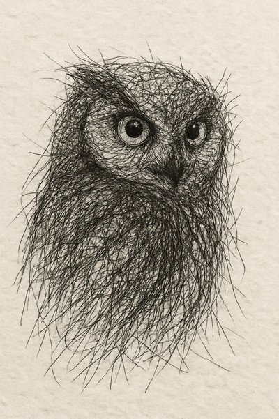 落書きされたフクロウの視線 作： 