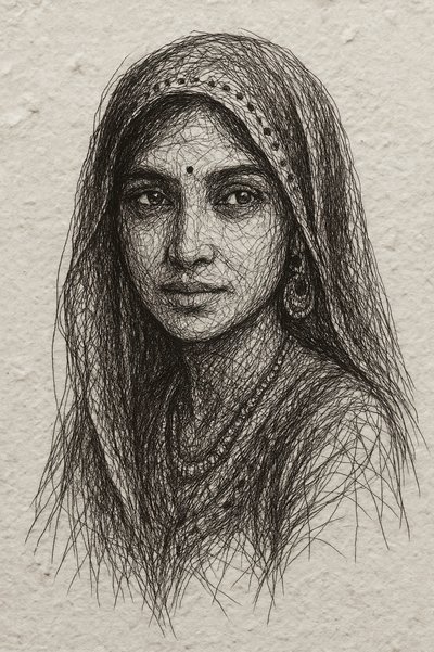 穏やかなインド人の肖像画 作： 