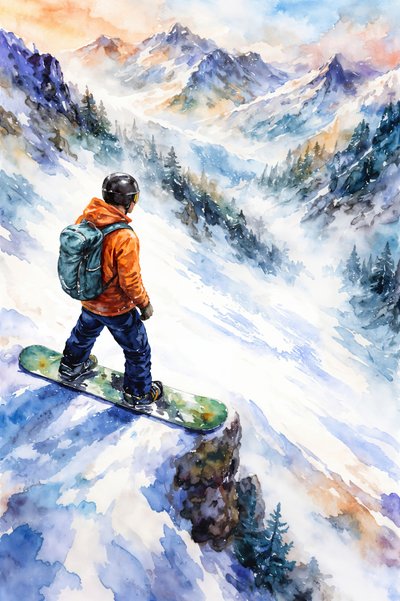 スノーボーダーの山の眺め 作： 