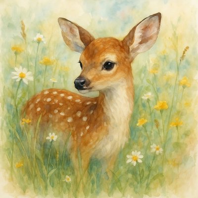 斑点のある子鹿の牧草地 作： Natalie Bruns