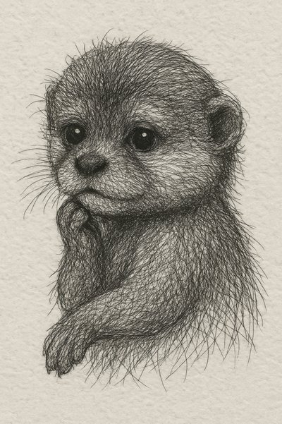 思慮深い赤ちゃんカワウソ 作： 