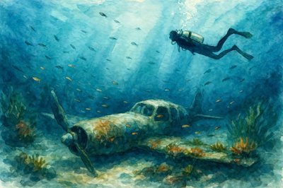 水中の飛行機残骸 作： 
