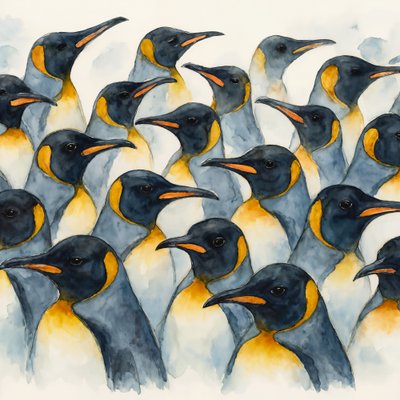 水彩画の皇帝ペンギン 作： Natalie Bruns