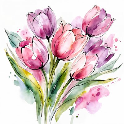 水彩画のチューリップの花束 作： Natalie Bruns