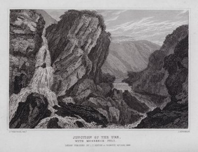 Ure川の分岐点とMossbeck Fell（彫刻作品 作： Nathaniel (after) Whittock
