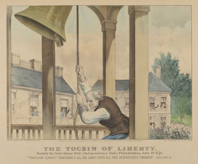 1876 年 7 月、独立記念館フィラデルフィア、州議会議事堂の鐘によるリバティ ラングの Tocsin。作成者: Nathaniel Currier、James Merritt Ives、Currier and Ives。 作： Currier and Ives