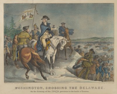 ワシントン、デラウェア川を渡る - 1776 年 12 月 25 日の夜、戦闘前...、1876 年。作成者: Nathaniel Currier、James Merritt Ives、Currier and Ives。 作： Currier and Ives