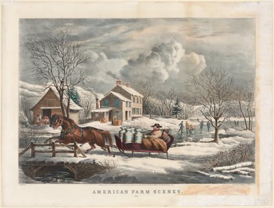 アメリカンファームシーン、冬、1853年。 作： Nathaniel Currier