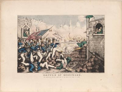 モントレーの戦い / 1846 年 9 月 23 日、メイン広場に押し寄せるアメリカ軍 作： Nathaniel Currier