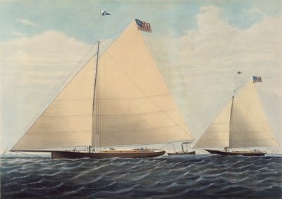 フィラデルフィアのカッター ヨット スカッド - 1855 年にロバート L. スティーブンス氏がモデル化。 作： Nathaniel Currier