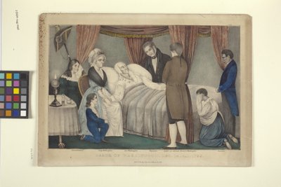 ワシントンの死 (手描きのリトグラフ) 作： Nathaniel Currier