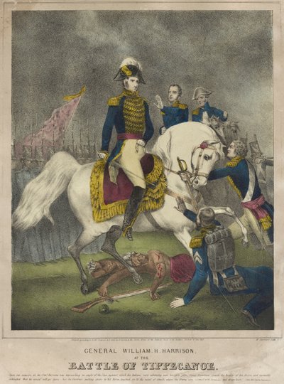 ティッペカヌーの戦いでのウィリアム H. ハリソン将軍 作： Nathaniel Currier