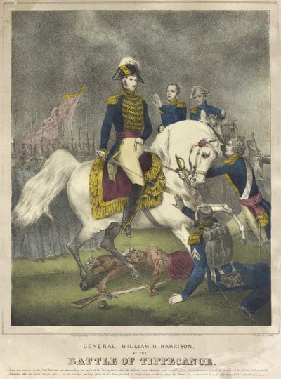 ティペカヌーの戦いでのウィリアムH.ハリソン将軍、パブ。 1840 作： Nathaniel Currier
