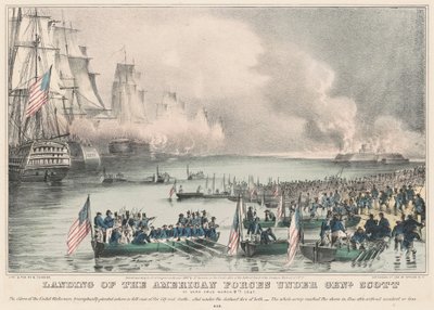 Genlの下でアメリカ軍の上陸。 スコット: 1847 年 3 月 9 日、ヴェラ クルスにて 作： Nathaniel Currier