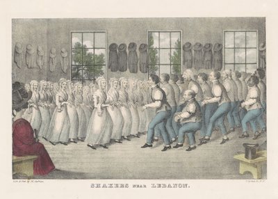 レバノン付近のシェーカー、1830年頃（手塗りのリトグラフ） 作： Nathaniel Currier