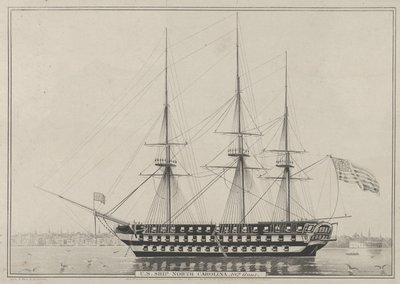 米国船ノースカロライナ、102 砲、1843 年、1843 年。 作： Nathaniel Currier