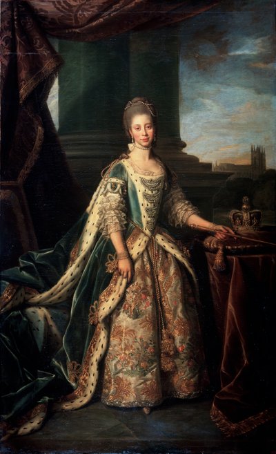 イギリスのジョージ3世の妻メクレンブルクシュトレーリッツのシャーロットの肖像、1773年 作： Nathaniel Dance Holland