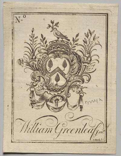 ブックプレート: William Greenleaf Jun.r が刻まれた紋章 作： Nathaniel Hurd