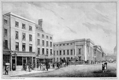 1830年頃、オルダースゲートストリートとセントマーチンルグランドからセントポール大聖堂に沿って見る 作： Nathaniel Whittock