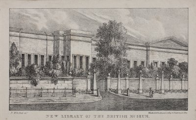 大英博物館の新図書館の眺め、1830年頃（リトグラフ 作： Nathaniel Whittock