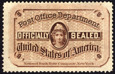 郵便局のシール、1877 年。 作： National Bank Note Company