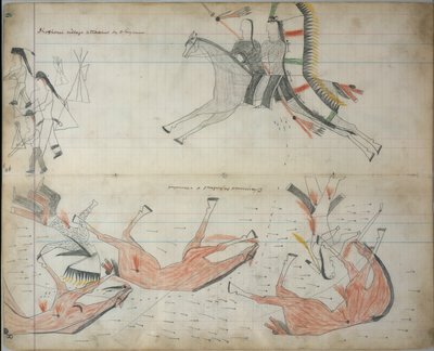 撃退され負傷したシャイアン族（1877-79年頃）（台帳絵 作： Native American