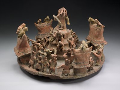 儀式センターを描いたモデル、AD 100-800（セラミックと顔料） 作： Nayarit Culture