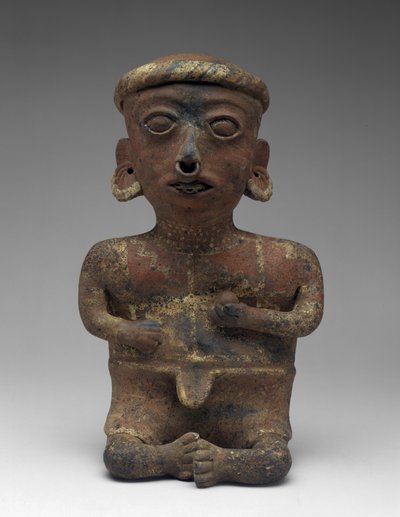 男性像、座ったカップルの一部、紀元前300年～紀元後300年（スリップ付き土器 作： Nayarit Nayarit