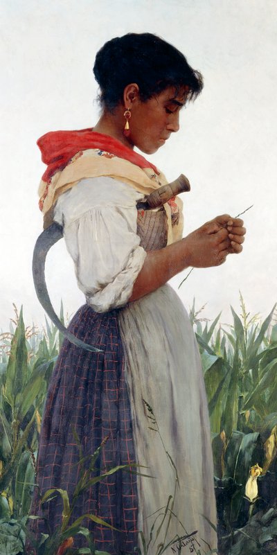 彼女は私を愛している、彼女は私を愛していない（キャンバスに油彩） 作： Nazareno Orlandi