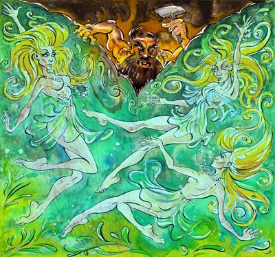 アルベリヒとラインの乙女 - 「ラインの黄金」のイラスト 作： Neale Osborne