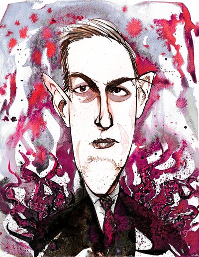 アメリカのホラーおよびSF作家ハワード・フィリップス・ラブクラフト(1890-1937)。 似顔絵 作： Neale Osborne