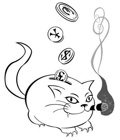 太った猫貯金箱-金融危機の寓話的なイラスト 作： Neale Osborne