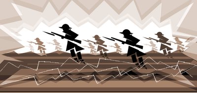 銃剣を持つ第一次世界大戦の兵士 - 塹壕から出てくる 作： Neale Osborne
