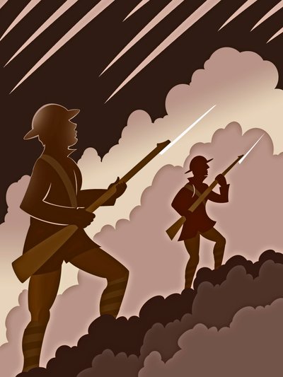 銃剣を持つ第一次世界大戦の兵士 - 塹壕から出てくる 作： Neale Osborne