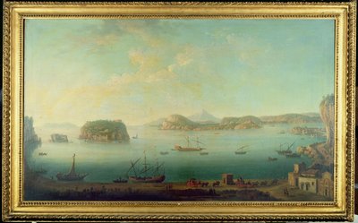 ニシダ島、プローチダ島、イスキア島、カプリ島のあるナポリ近郊の海岸の眺め、1780年頃 作： Neapolitan School