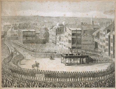 「1745 年の反乱軍の処刑」、タワー ヒル、ロンドン、18 世紀 作： Neele and Stockley