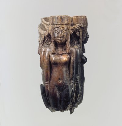 4人の女性像を象った扇またはフライウィスクの柄 紀元前8～7世紀頃（象牙 作： Neo Assyrian