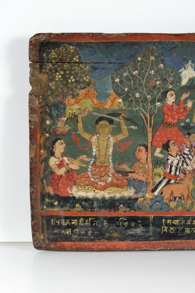 仏教の写本の表紙の詳細（木に不透明なトイレ） 作： Nepalese School