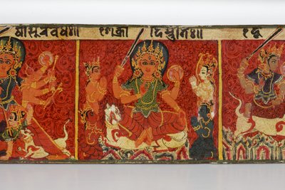 Devimahatmya原稿カバーの詳細（木材に不透明なトイレ） 作： Nepalese School