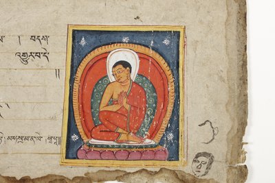 おそらくマハシタラニカの仏教写本のページ、1400年頃（紙に不透明なトイレとインク） 作： Nepalese School