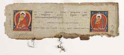 おそらくマハシタラニカの仏教写本のページ、1400年頃（紙に不透明なトイレとインク） 作： Nepalese School